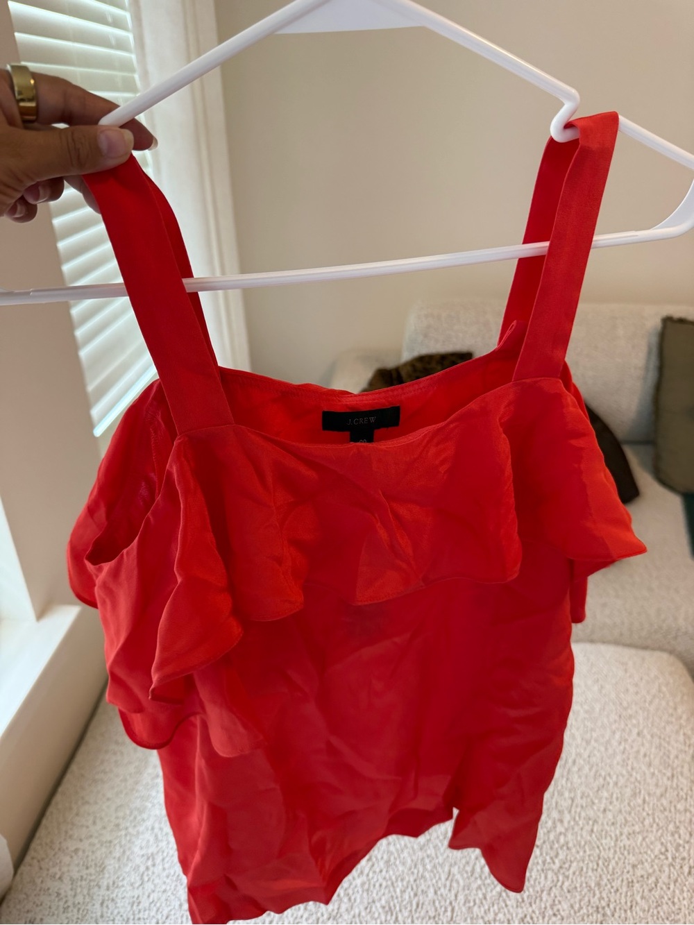 J. Crew Red Ruffle Off-Shoulder Camisole - Picture 2 of 6